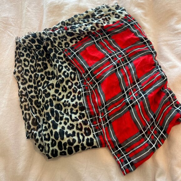 Express Plaid Leopard Print Square Scarf - Picture 2 of 3